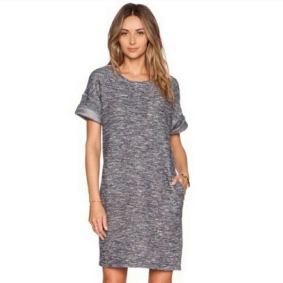 Vince Blue Rolled Sleeve Terry Boucle Knit Dress XS L1 - Picture 1 of 7